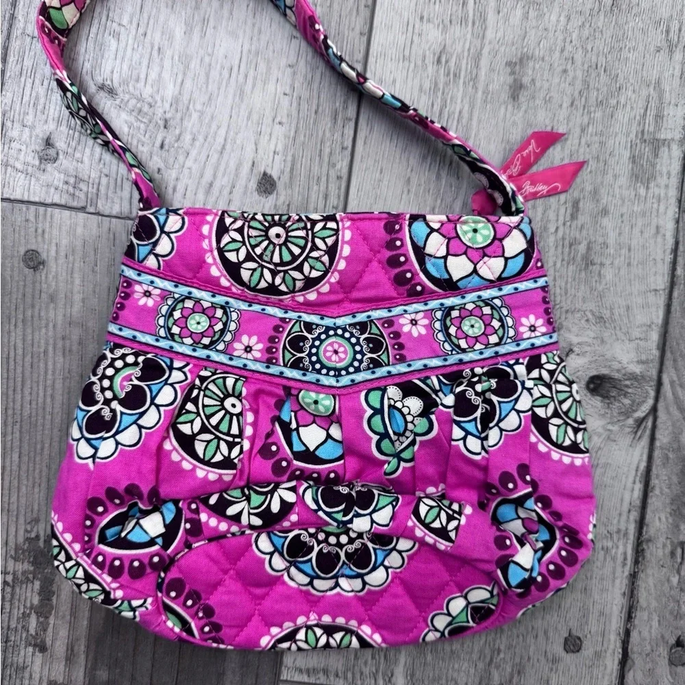 VERA BRADLEY Mini Cartera Pretty in Pink Pleated Shoulder Bag Purse Small
